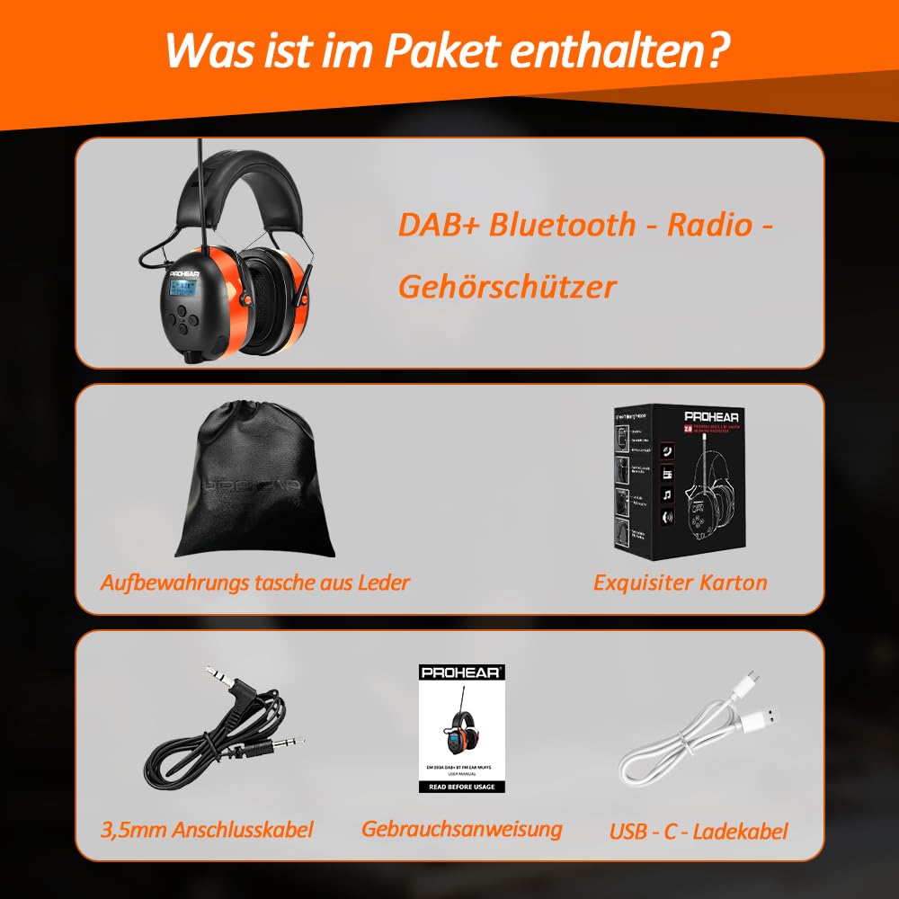 PROHEAR 033A (Upgraded) Gehörschutz mit Radio DAB +/Bluetooth/FM, Kopfhörer mit Radio mit Eingebautem Mikrofon und Lärmreduzierung