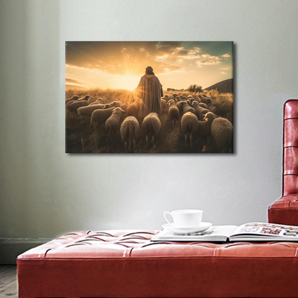 TISHIRON Lost Lamb Wall Art Jesus Prints Wall Art Lost Lamb Paintings for Wall Decorations Christian Wall Art Decor Modern Prints Wall Art Home Wall Decor Canvas Art Wall Decor for Bedroom 40x60cm - Image 3
