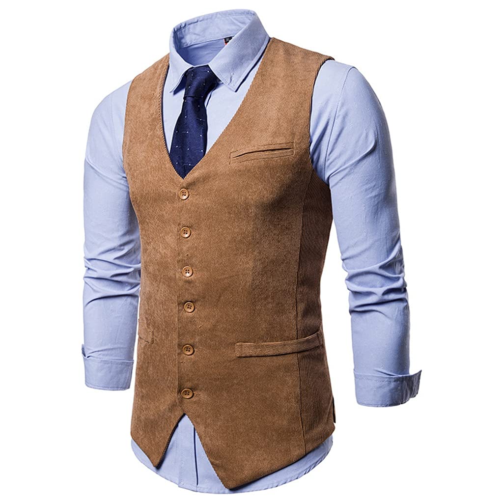 SLATIOM Mens Corduroy Suit Vest Mens 
