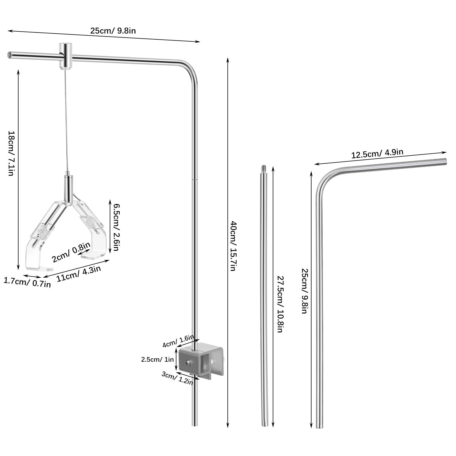 Beavorty Kit di Sospensione per Luci da Acquario (2 Pezzi): Staffa Regolabile per Lampada da Acquario, Supporto in Vetro Piantumato, Braccio di Sospensione per Marino/barriera Corallina, Supporto in
