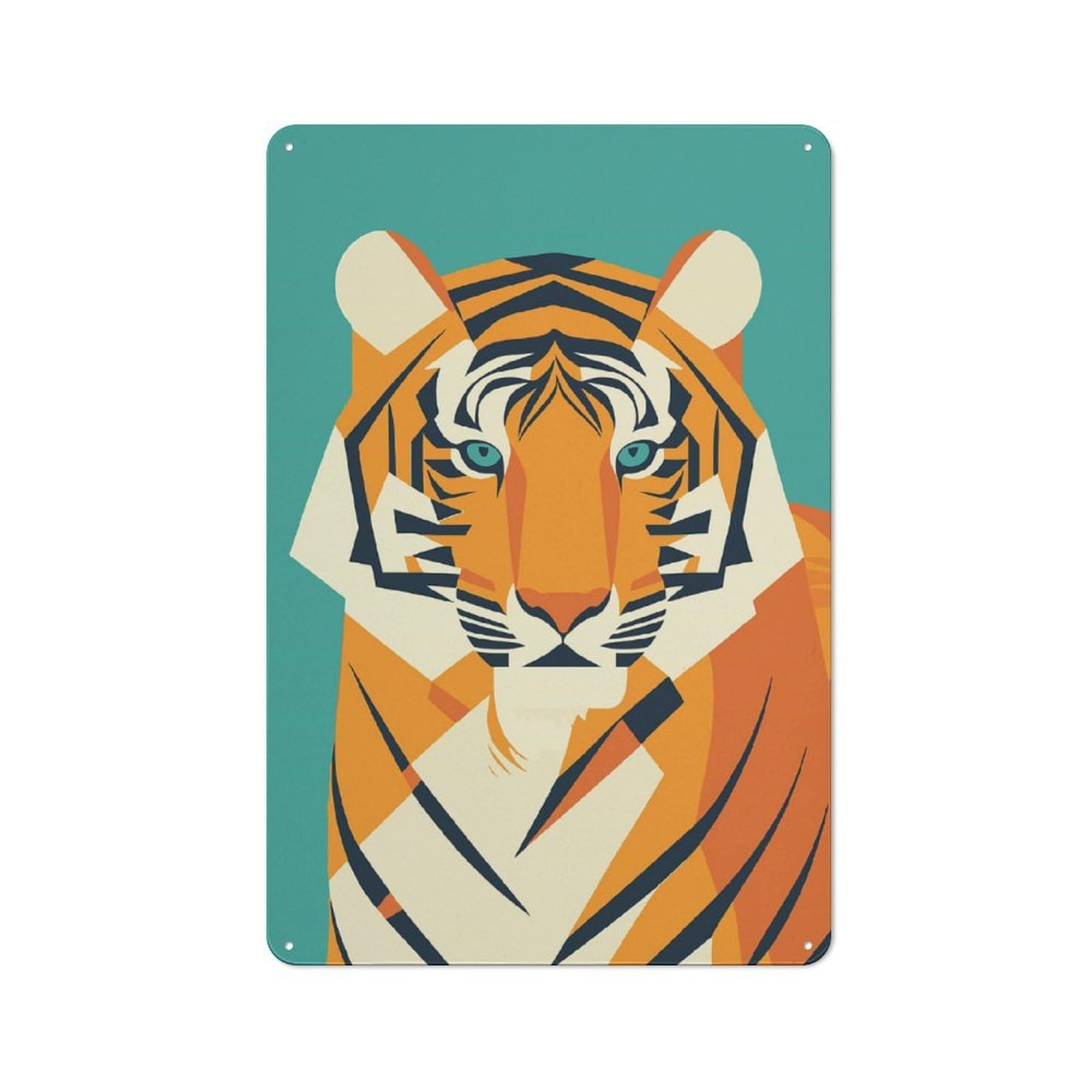 Junmoney Geometric Tiger Illustration Rustic Tin Wall Plaque 30X20cm For Garage Or Workshop, For Home Interiors, Feature Walls And Decorative Displays