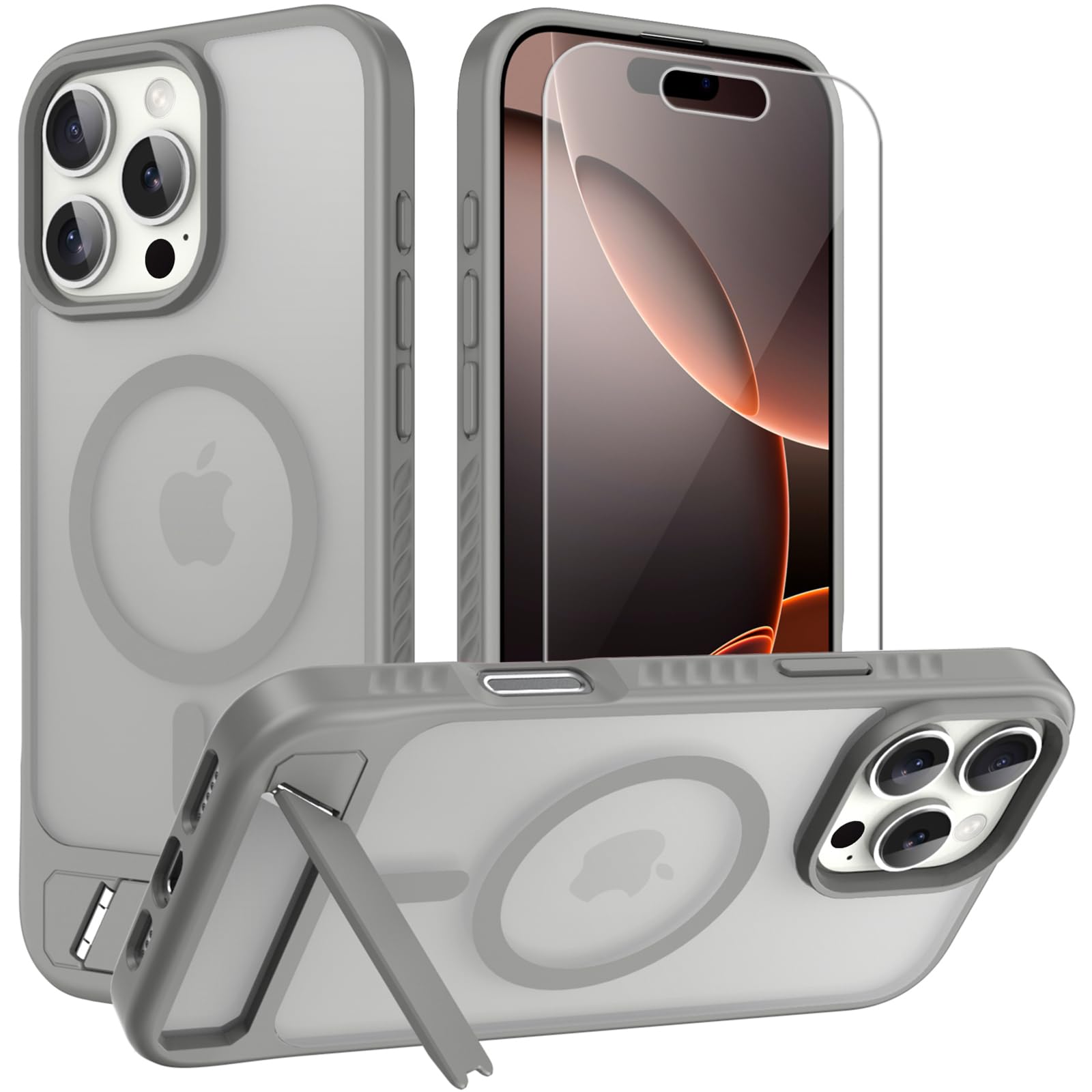 for iPhone 16 Pro Max case: [fit for Magsafe] Strong Magnetic & Invisible Stand, Military-Grade Protection with Screen Protector, Adjustable Kickstand