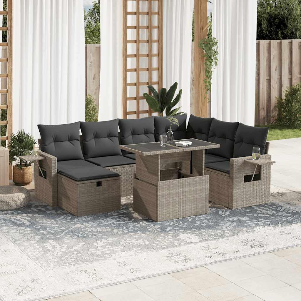 Set di 8 mobili da giardino in rattan sintetico, 62 x 62 cm, con tavolo regolabile in altezza, resistente alle intemperie e modulare, pratico ripiano per balcone, terrazza e giardino