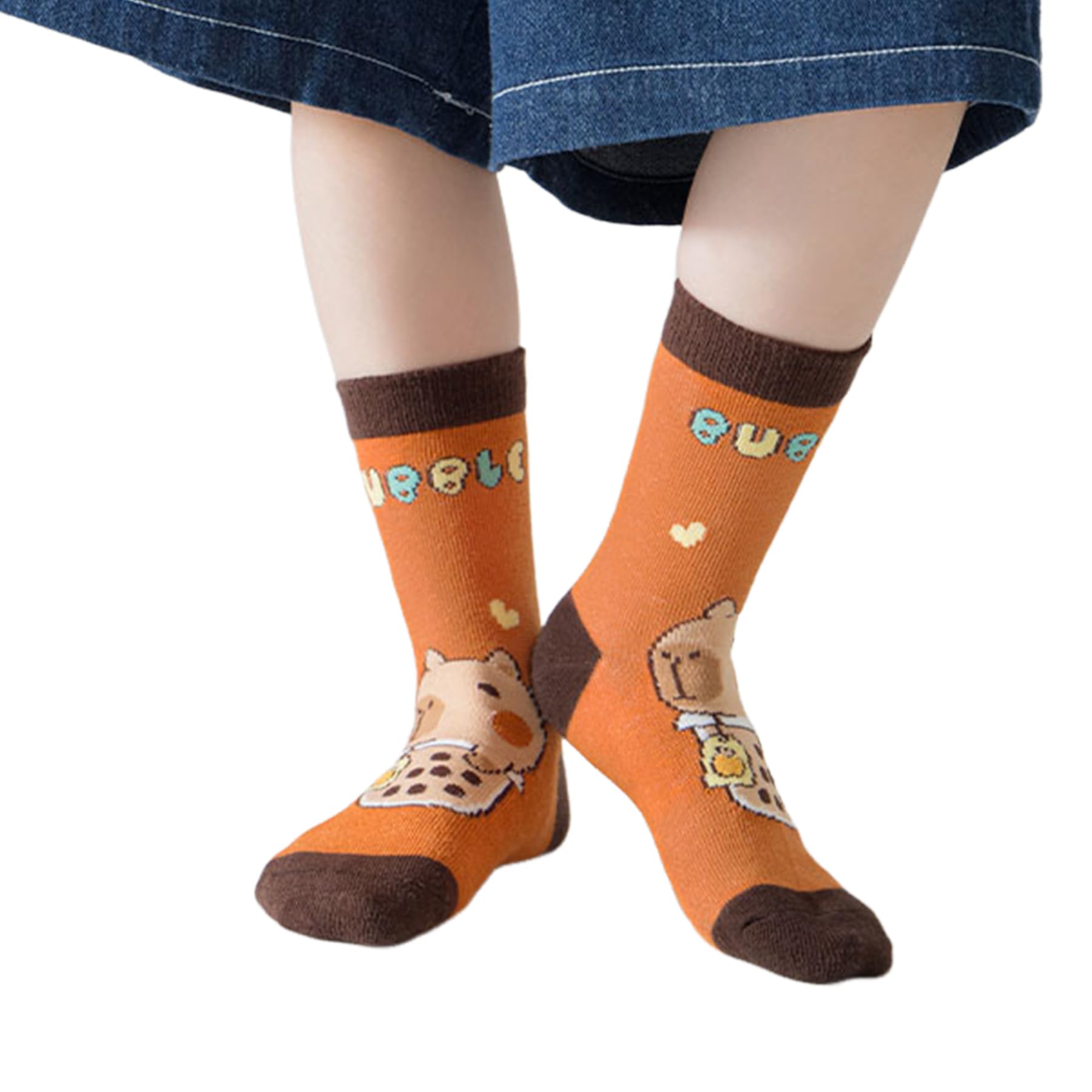 Capybara Cute Socks for Girls, Funky Kawaii Capibara Animal Novelty Crew Girls Socks 6-8 Years Old Kids Fun Capybara Gifts for Boys 5 Pairs Style A