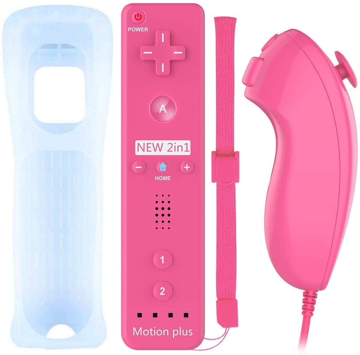Wii Wireless Remote Motion Controller, Built-in Motion Plus Controller Remoto e Nunchuck con Custodia in Silicone per Wii (Pink)