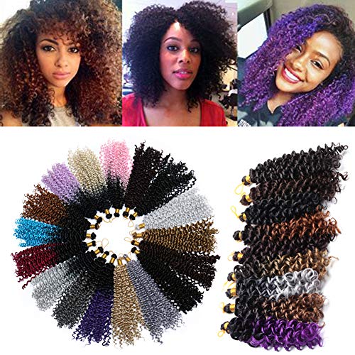 Marlybob Crochet Hair Ombre Jerry Curl Hair Bundle Jamaican Bounce Crochet Braiding Hair for Black Women Bohemian Curl Water Wave Kinky Curly Twist Hair Weave 8inch 2 packs 6 lots Black to Purple