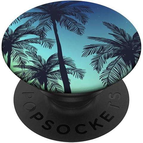 Palm Tree Sunset - Tropical Island Night Scene Beach Theme PopSockets Adhesive PopGrip