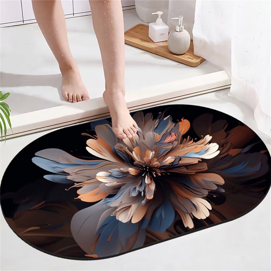 Badezimmerteppich Badteppich Groß 100x150cm Absorbierender Schnelltrocknend Badvorleger Badematten SaugfäHig Waschbar Badematte Flowers Bath Bathroom Mat, Teppich Badezimmer Matte Bad Teppich Gross