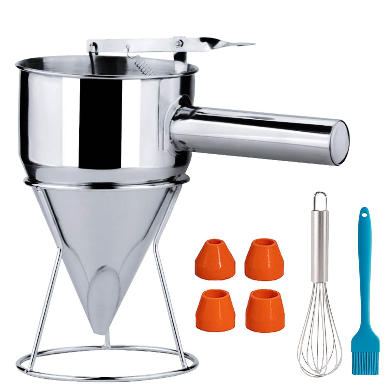 20oz Stainless Steel Pancake Batter Dispenser, Funnel Cake Dispenser with Squeeze Handle and Bracket, Pancake Dispenser for Pancakes, Cupcakes, Takoyaki and Baked Goods (20 oz)