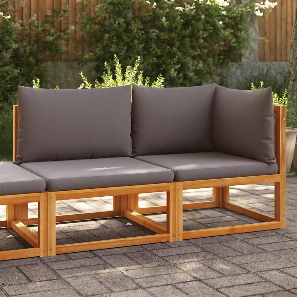 Divano da giardino a 2 posti, in legno di acacia massiccio con cuscini grigi e schienale in corda intrecciata, resistente alle intemperie, divano angolare per balcone, terrazza, esterno