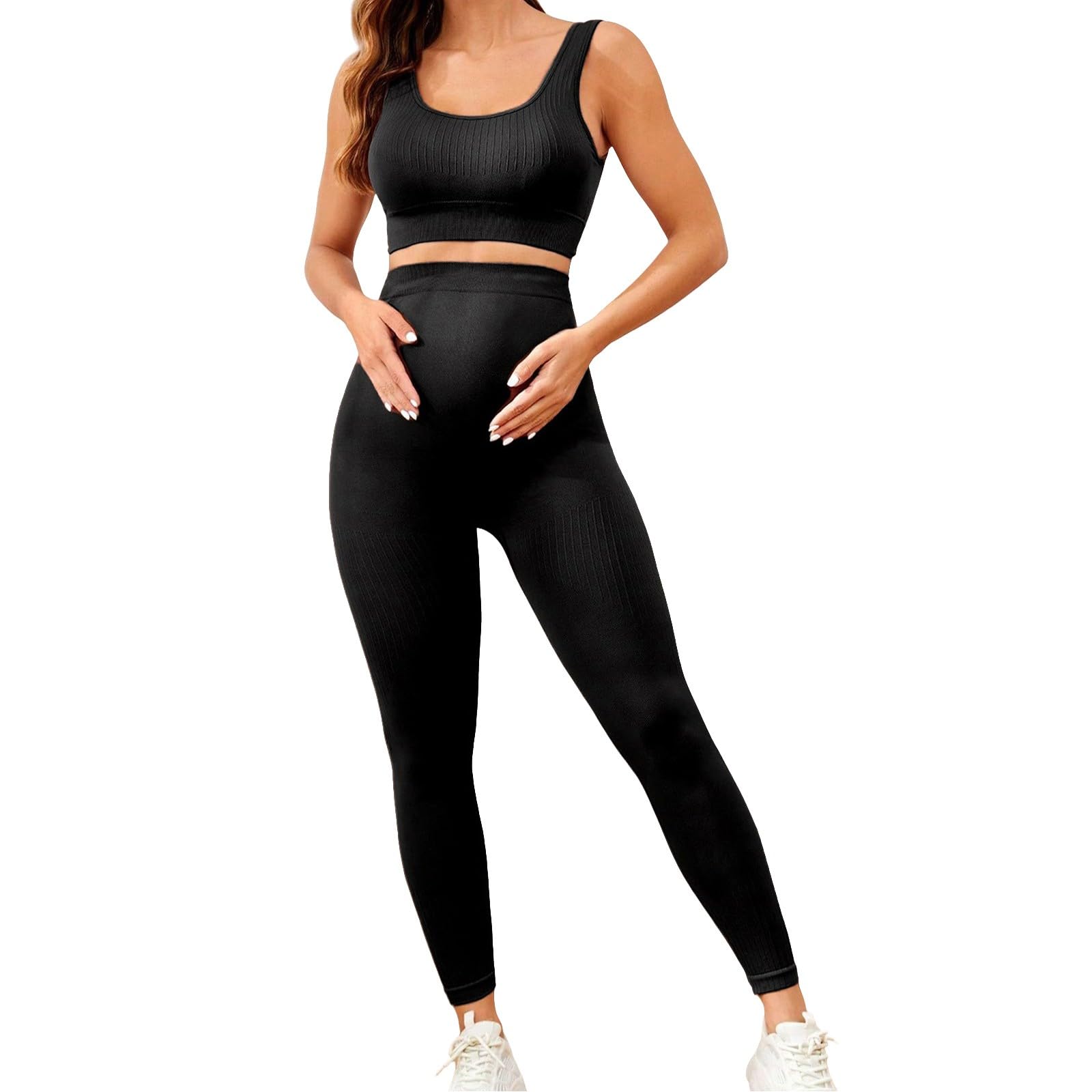Generisch Pantalon de jogging de grossesse pour femme enceinte, débardeurs et pantalons de yoga avec taille extensible et ensemble de leggings, accessoires de grossesse