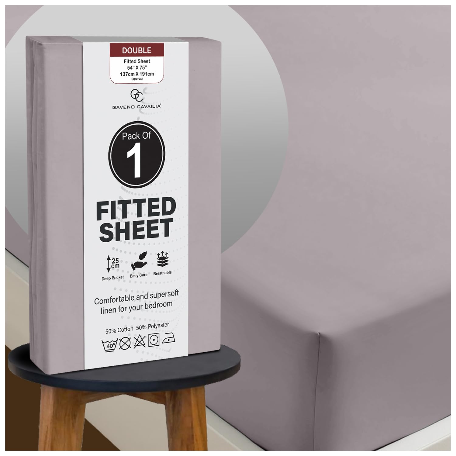 Easy Care Deep Fitted Sheets Double Bed (25 cm), Breathable & Lightweight Plain Dyed Doubl...