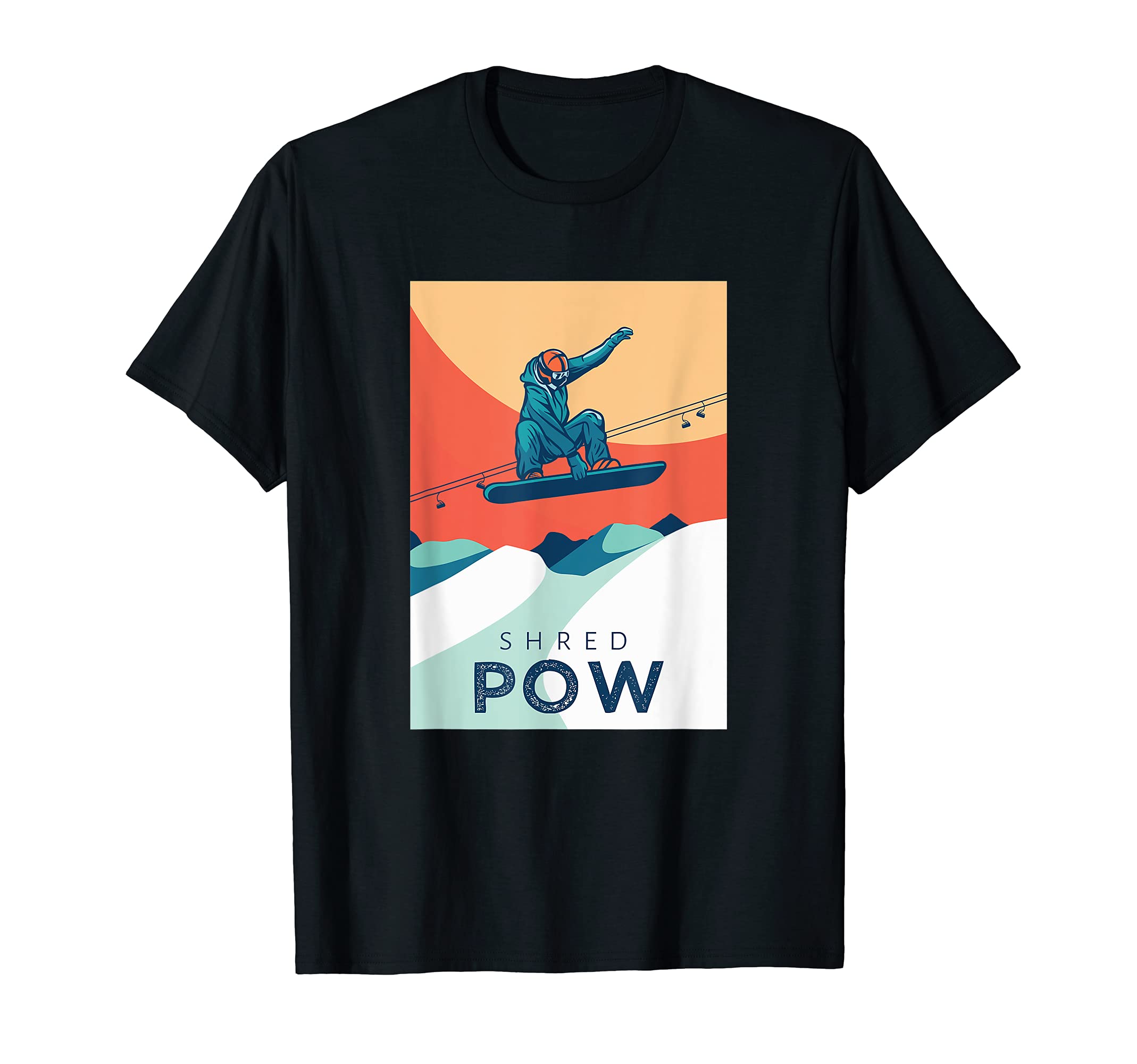 Shred Pow Snowboard Ski Snow Powder Winter Sports Gift T-Shirt, Black