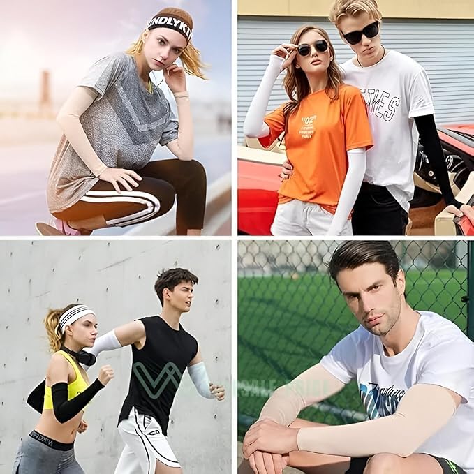 Image of Arm Sleeve UV Protection Cooling Arm Sleeves for Sports Driving Sun Protection Full Hand Gloves Arm Cover For Unisex with Thumb Hole for Boys Girls