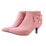 LUXMAX Womens Kitten Heel Ankle Boots with Bow Pointy Toe Booties