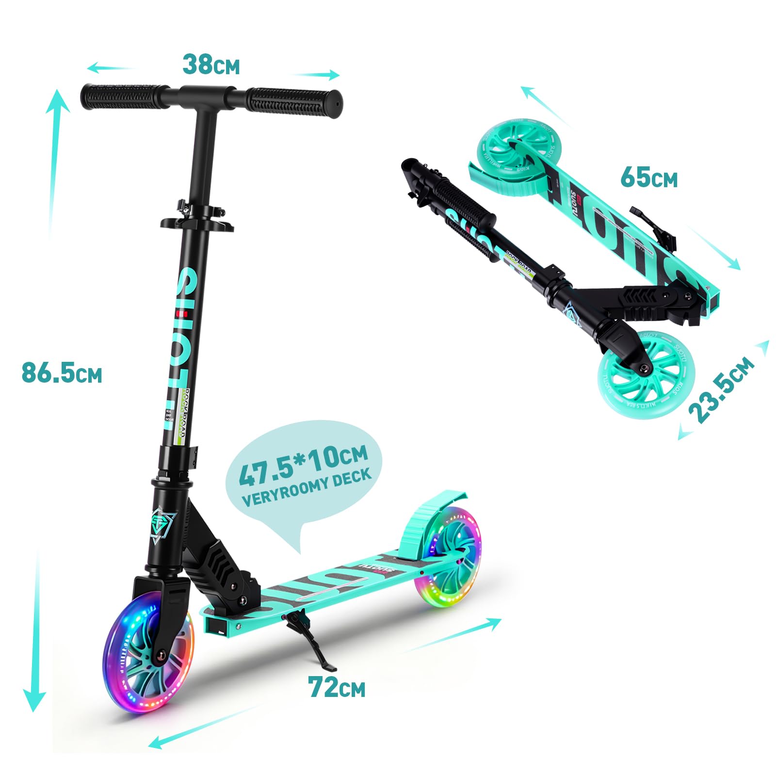 SUOTU Patinete Niño con Grandes Ruedas Iluminadas de 145 mm, Carga Máxima: 100 kg, Scooter para Niños de 3 a 12 Años, Plegable, Volante Ajustable Altura, Aluminio — view 7