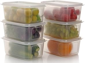 KWER Fridge Storage Containers (Pack of 6), Fridge Organizer Storage box & Secure-Sealing Lids, Fridge Storage Boxes Keep Fruits, Vegetables Fresher, Container Box, 1800 ML