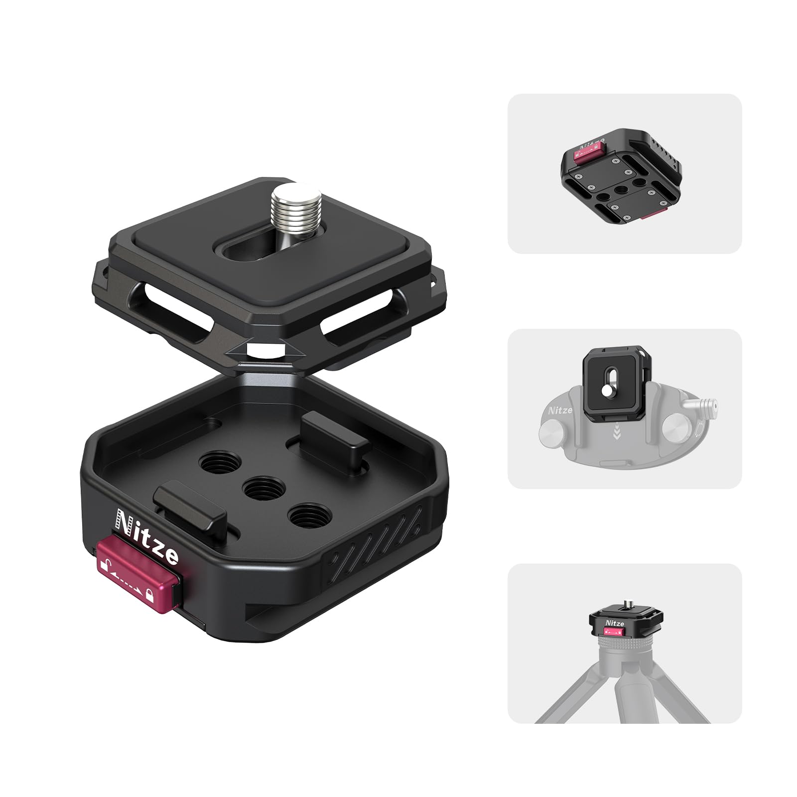 Nitze Placa de Liberación Rápida con Placa Arca QR y Tornillo de 1/4", Quick Release Plate para Plataformas de Cámara DSLR/Sin Espejo, QR Camera Mount Adapter de Carga útil de 10 KG - N51-A1