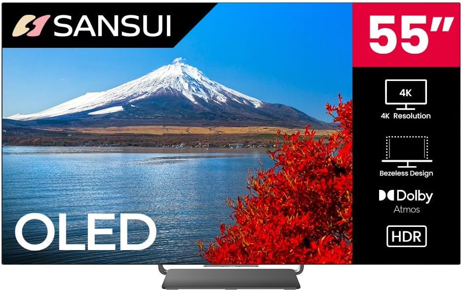 SANSUI 55" OLED 4K Ultra HD Smart TV with 120Hz Refresh Rate, AI-Powered Karaoke, Dolby Vision, Dolby Atmos, Google TV