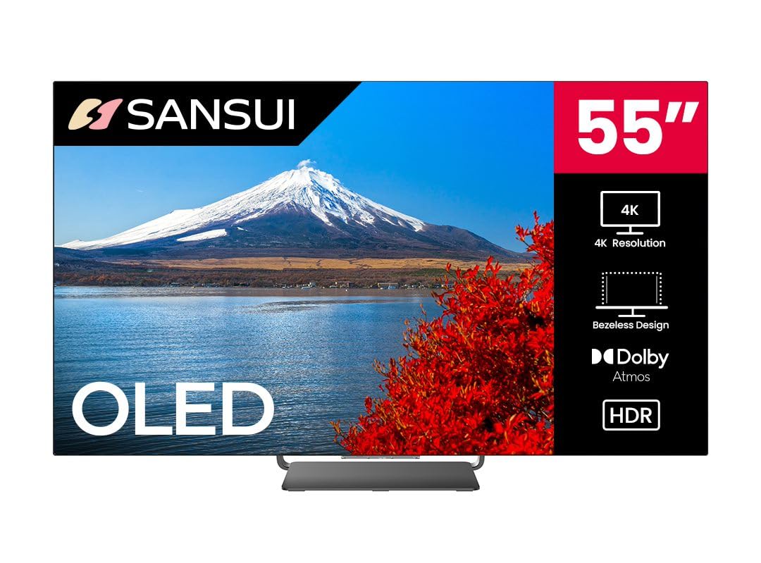 SANSUI 55" OLED 4K Ultra HD Smart TV with 120Hz Refresh Rate, AI-Powered Karaoke, Dolby Vision, Dolby Atmos, Google TV