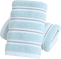 Vista 10 de YiLUOMO Juego de 2 toallas de mano azules con diseño de rayas amarillas, súper suaves, 100% algodón de rizo altamente absorbentes, toallas de mano