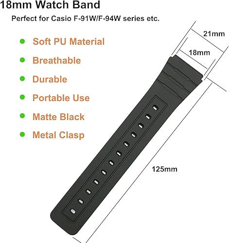 Miniatura 4 de Correa de repuesto para Casio F-84F-91WF-94F-105A158A168, correa de reloj de PU suave para Casio Serie A158