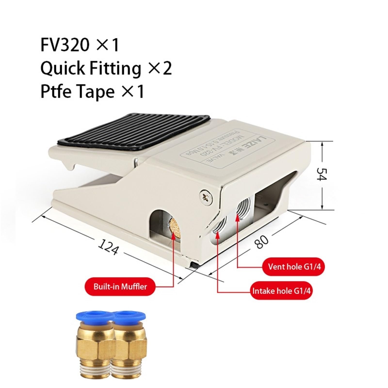 1PCS Valvola pneumatica a pedale 3/2 5/2 vie in gomma antiscivolo 2 posizioni 3 4 5 porte di controllo della pressione FV320 4F210-08(FV320,Without fitting)