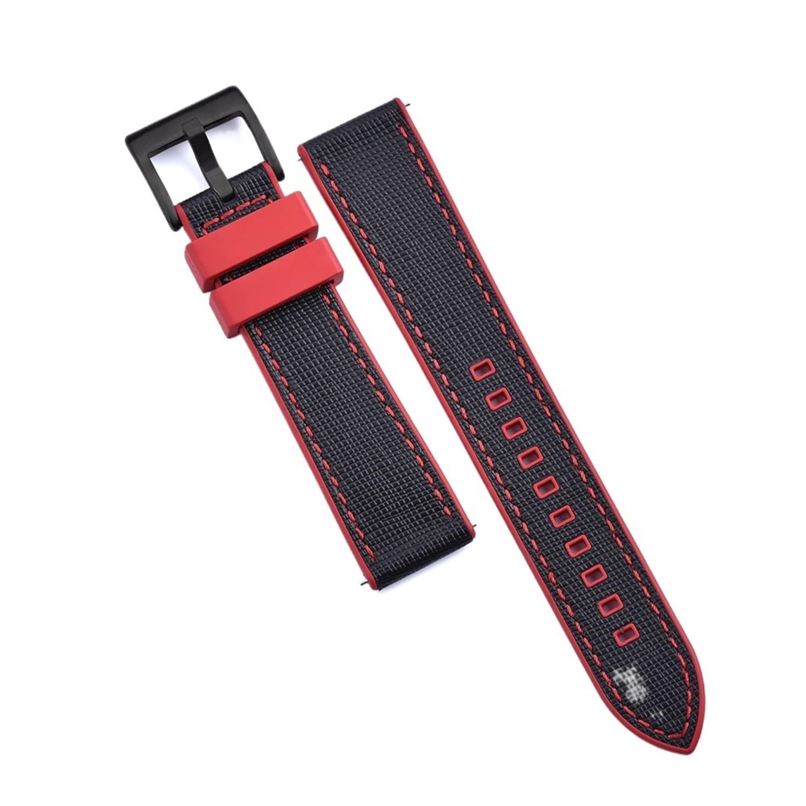 Generico Bracelet de sport hybride en caoutchouc et cuir - Noyau résistant à la transpiration, libération rapide 20/22 mm(Black Red-Black,22mm)