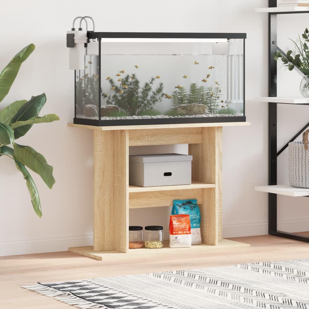 Gecheer Aquarium Stand Fish Tank Cabinet Side Cabinet with Display Shelves for Home Living Room Sonoma Oak 80x35x60 cm Engineered Wood