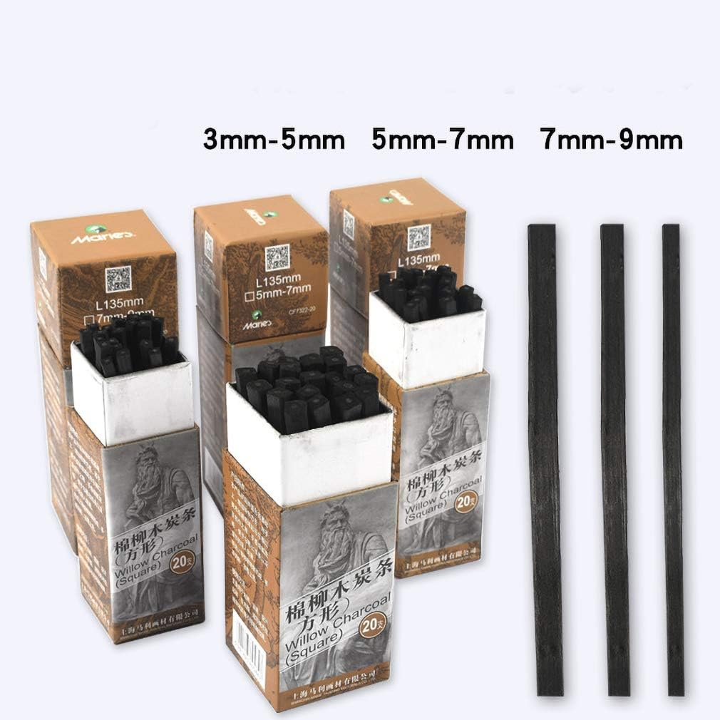 YYMIYU Willow Charcoal Sticks 7-9mm Sketch Sketch Charcoal Pen 20pcs/Boxed Cotton Willow Charcoal Sticks