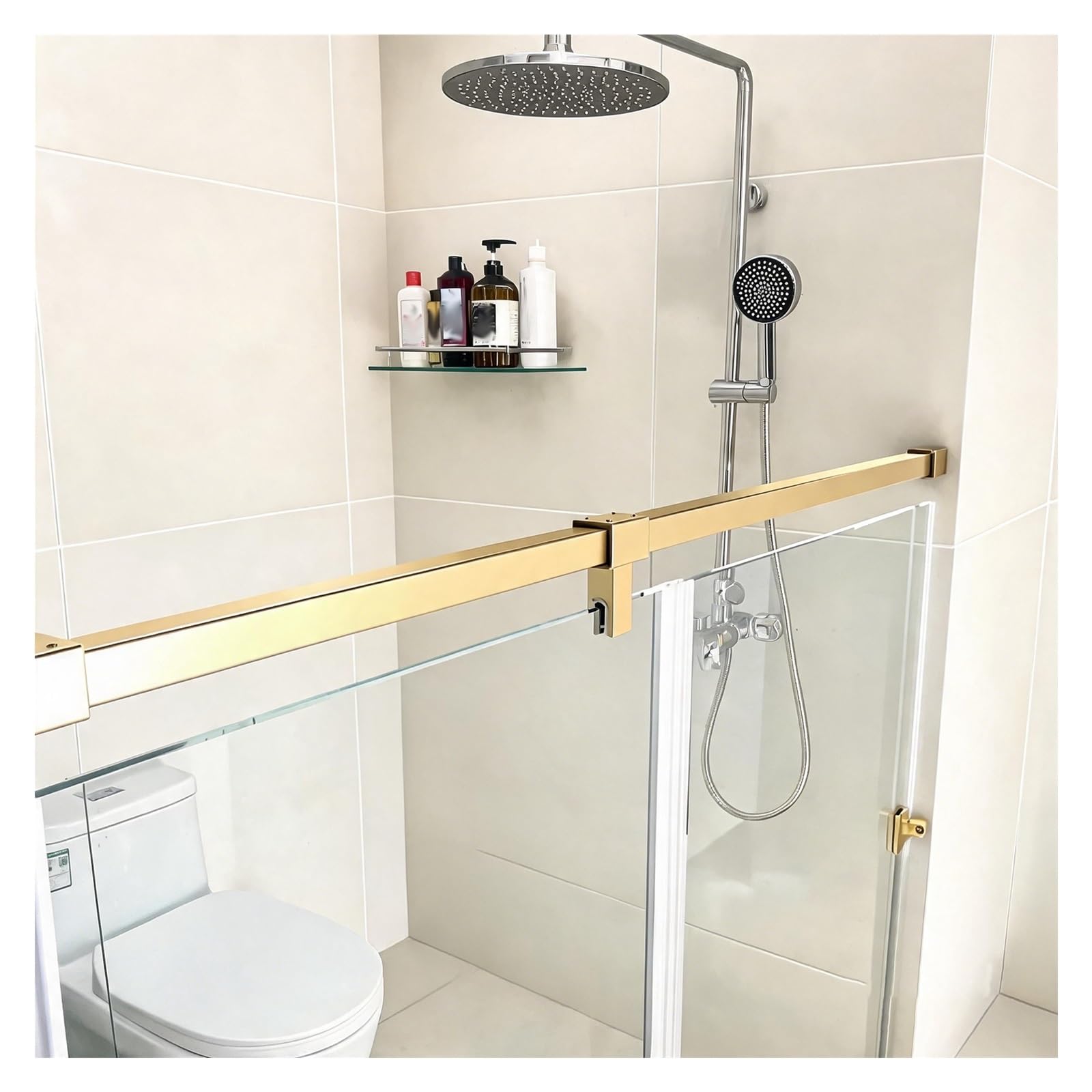 Stabilisierungsstange Dusche Stabilisierungsstange Wand-Glas Duschabtrennung | Robuste Stabilisierungsstange Für Rahmenlose Duschwände, Mehr Stabilität Ohne Wackeln(Gold,160cm/62.4in)
