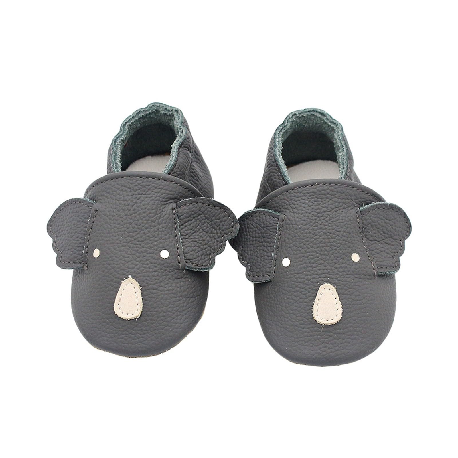 RNTOP Unisex Baby Shoes Infant Girls Boys Non Slip Soft Leather Shoes Toddler Soft Sole Shoes Slippers First Walking Shoes (Dark Gray, 18-24 Months)