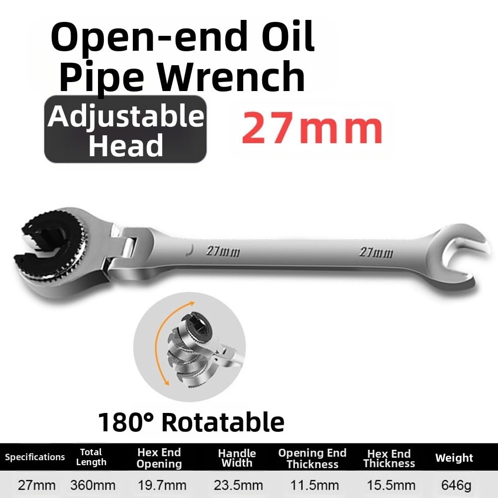 Llave de trinquete de cabeza flexible de 8 a 27 mm, llave de tubo métrica con acabado cromado, construcción de acero Cr-V para uso automotriz y doméstico