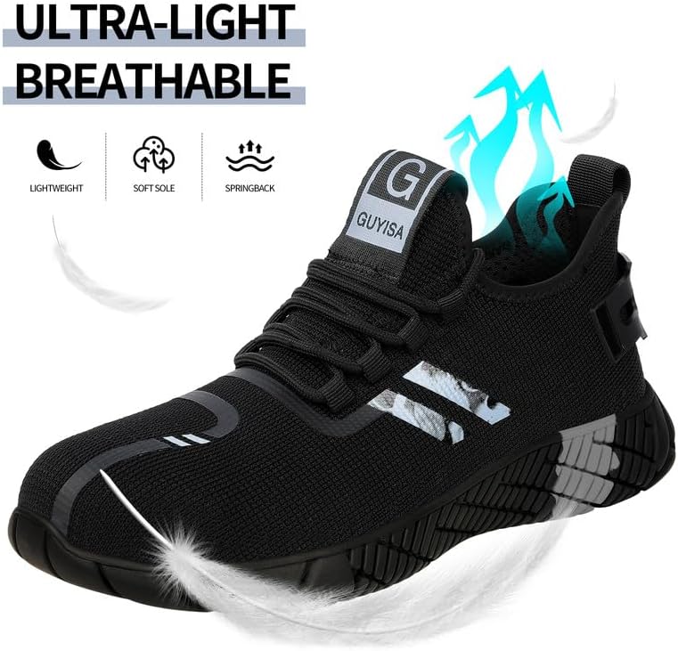 Miniatura 6 de KGJIANDA Zapatos de trabajo con punta de acero para hombres, zapatos de trabajo para mujeres, zapatos indestructibles de seguridad, zapatos de punta