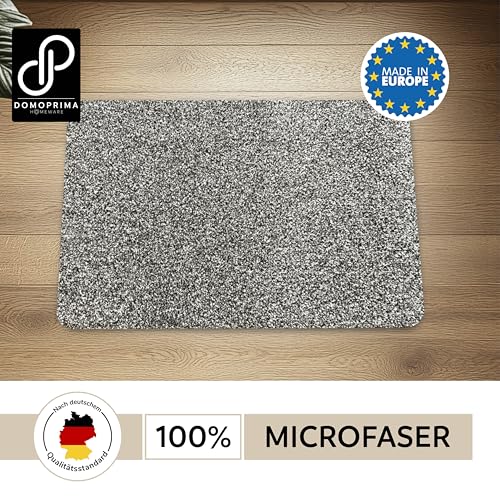 DOMOPRIMA® Fußmatte 60x40 cm Grau – Waschbare Schmutzfangmatte aus Mikrofaser, rutschfest und extra saugstark, 7 mm flach, Türmatte für Eingang, Flur, Küche, Bad, Katze und Hund