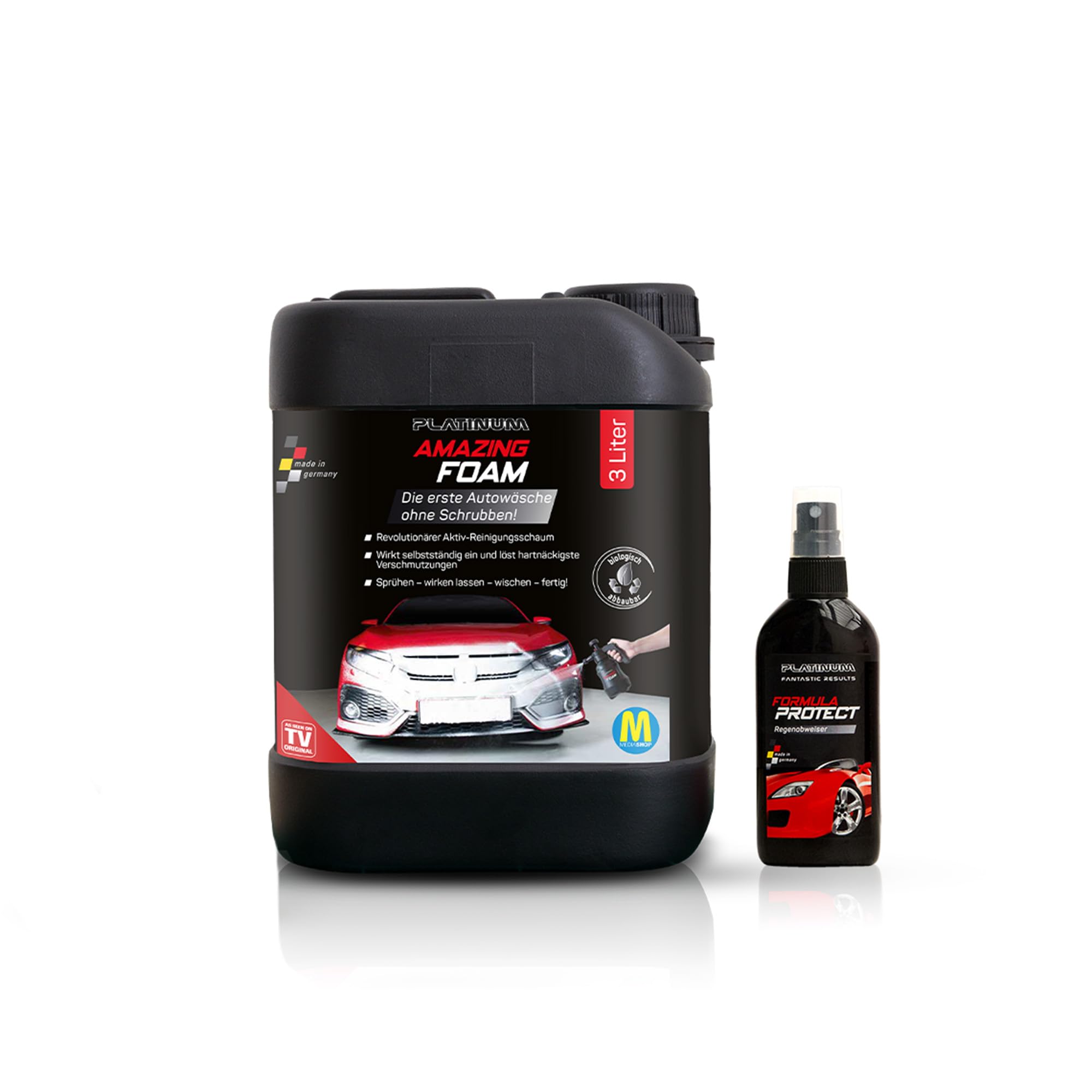 Mediashop Platinum Amazing Foam 3 Liter Nachfüllkanister & Fanastic Protect - Autoreiniger und Autopflege - entfernt hartnäckigen Schmutz und sorgt für Glanz – auch als Cockpit Reiniger