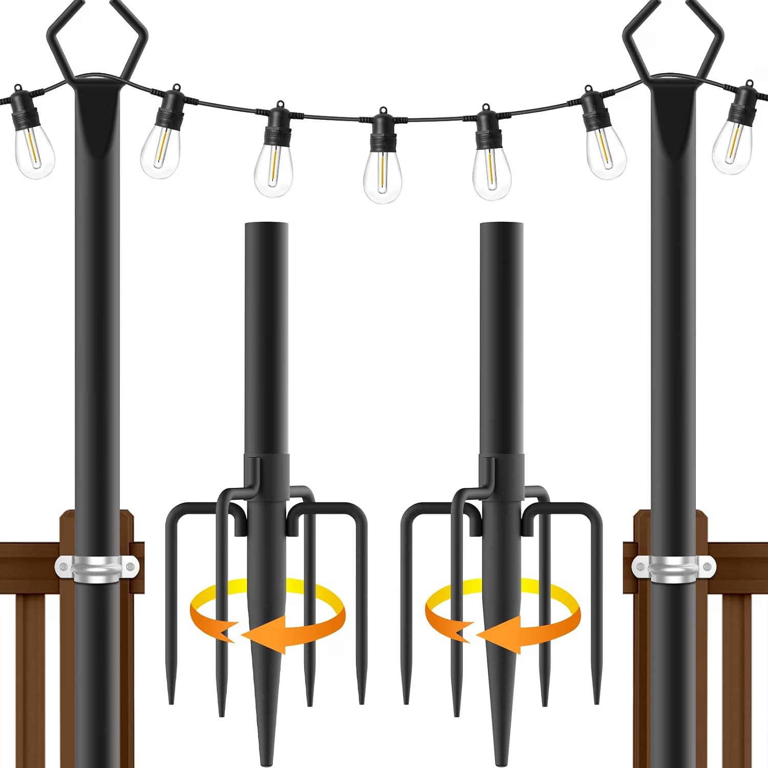 AILBTON 2 Pack 3M String Light Poles,Metal Outdoor String Light Pole, Outdoor Light Poles with Fork,Poles/Post/Stand for Outside,Patio,Deck,Backyard,Garden Wedding,Party