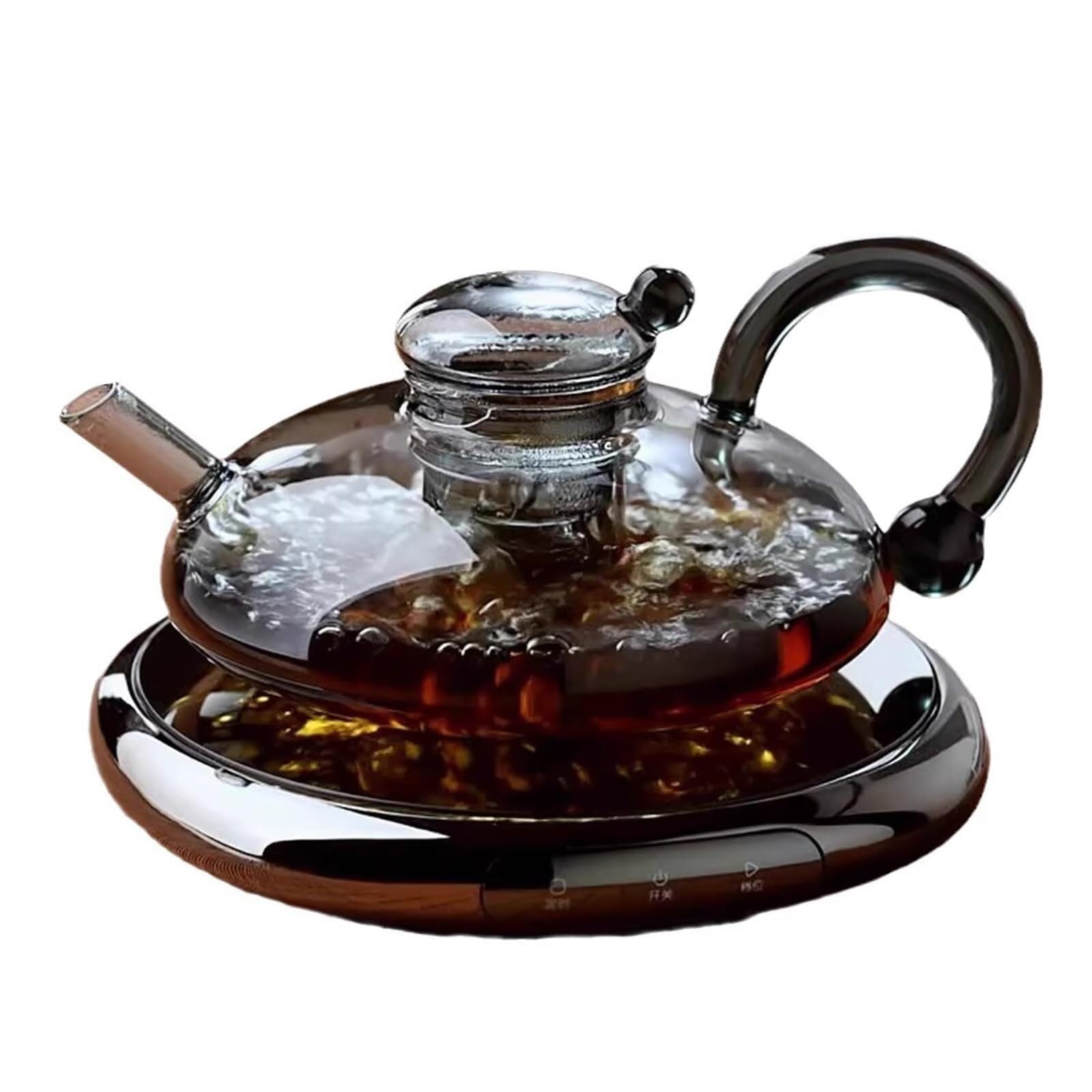 Zestaw do parzenia herbaty z przezroczystego szkła z wyjmowanym zaparzaczem do parzenia herbaty liściastej, kawy lub mleka. Trwały.(Gray+stove)