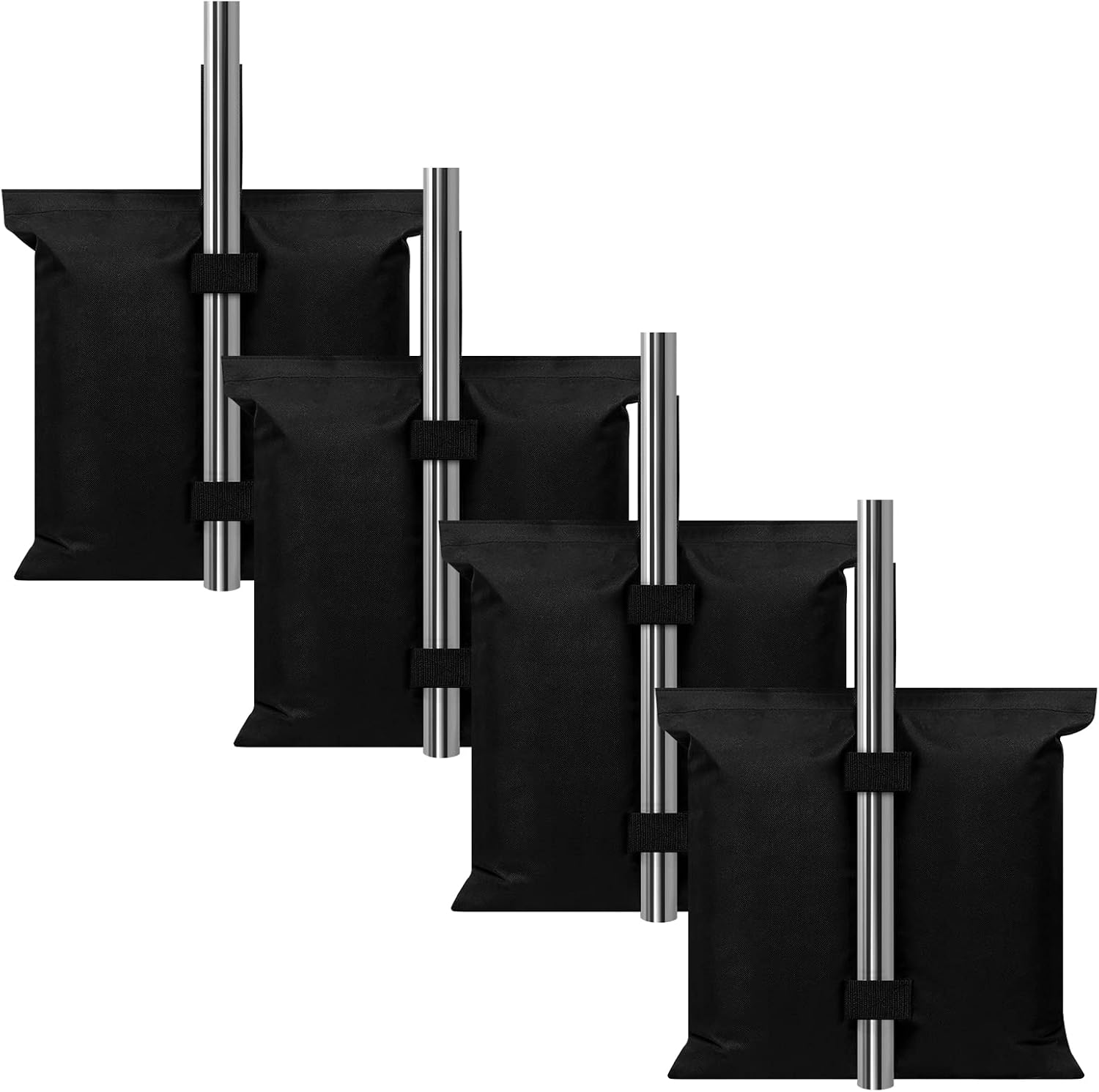 Coindivi Canopy Weights Set of 4, 132LBS Black Sand Bags Weights for Canopy Legs, Heavy Duty Pop up Tent Weights Windproof Sandbag, Adjustable Velcro Design Sandbags for Gazebo, Patio Furniture