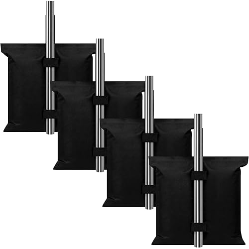 Coindivi Canopy Weights Set of 4, 132LBS Black Sand Bags Weights for Canopy Legs, Heavy Duty Pop up Tent Weights Windproof Sandbag, Adjustable Velcro Design Sandbags for Gazebo, Patio Furniture