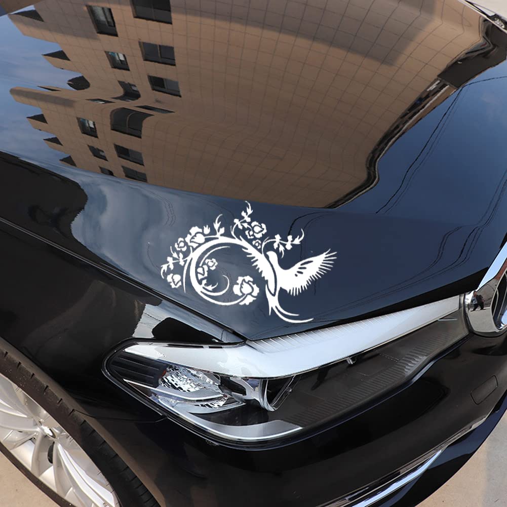 ISpchen Stickers Voiture Pare-Brise Arrière - Autocollants Fleur Oiseau Branche Étanchés Noir/Blanc