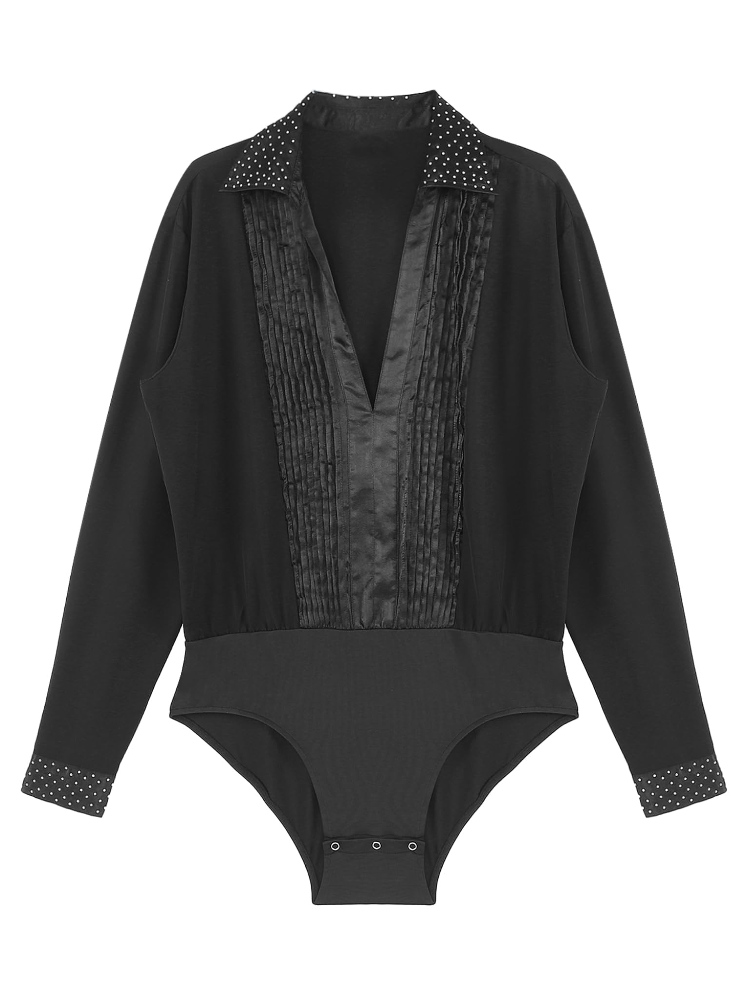 TTAO Camisa latina para hombre, cuello en V, brillante, body de una pieza con botones en la entrepierna, maillot de baile, disfraz de salsa, samba, chacha, moderno, disfraz de danza