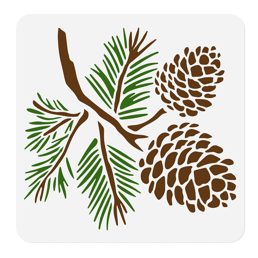 DOODLREAM Pine Cone Stencil for Painting on Wall 30 x 30cm Reusable Plastic Craft Stencils for Painting on Wood Fabric Furniture DIY Home Decor Stencil