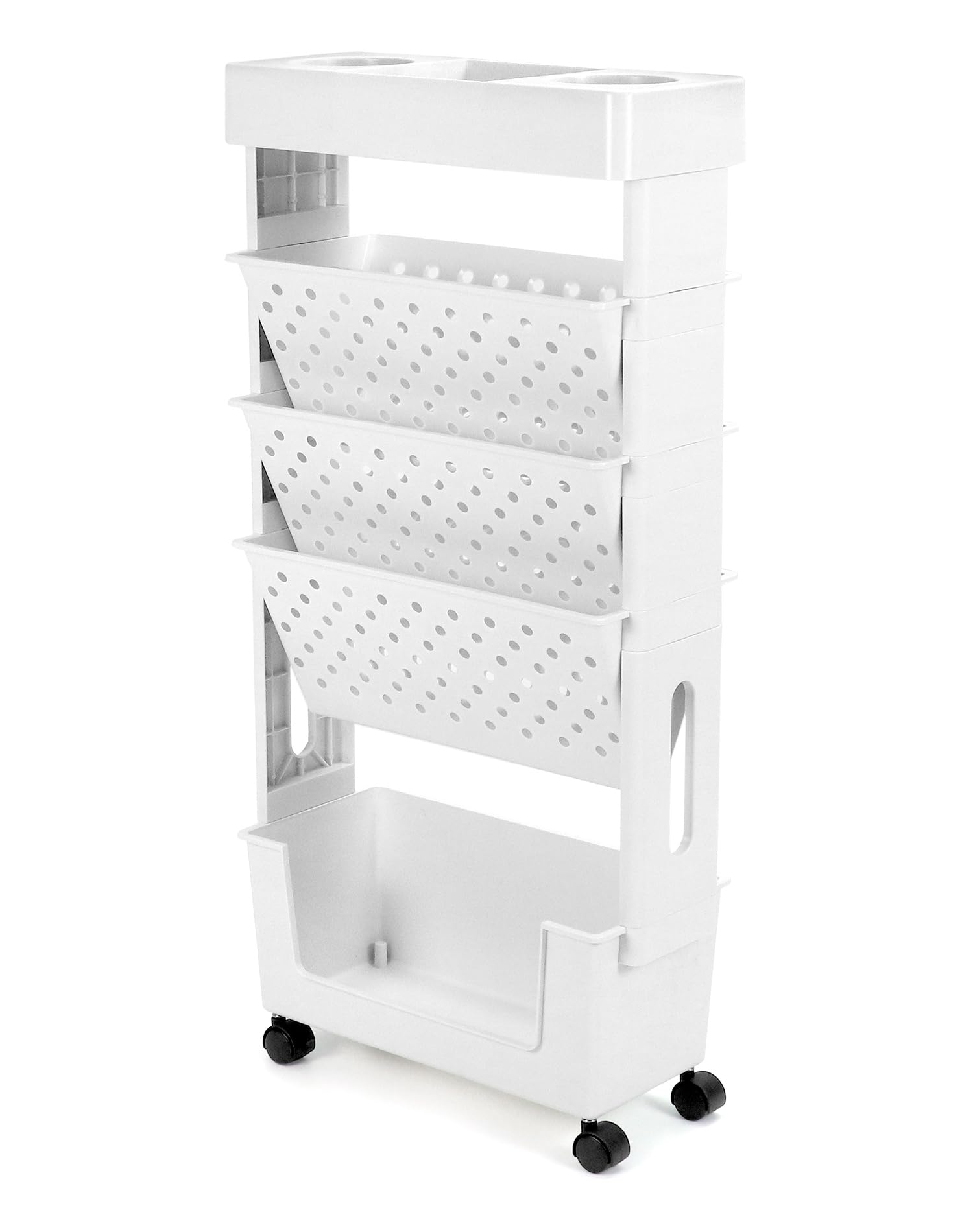 QWORK® Scaffale per libri mobile, bianco, carrello portaoggetti mobile con ruote, ripiano organizzativo multifunzionale