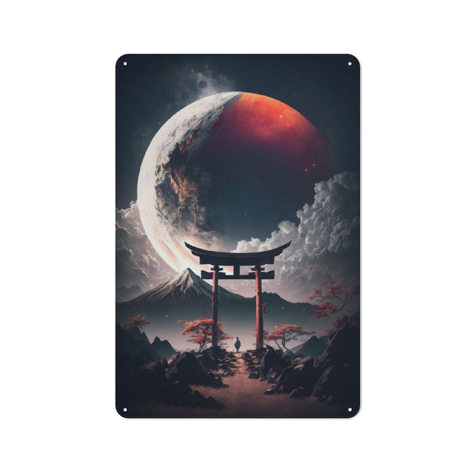 Junmoney Planets In Fuji Mount For Lounge Or Reading Corner, Rustic Tin Sign 30X20cm, For Home Interiors, Feature Walls And Decorative Displays