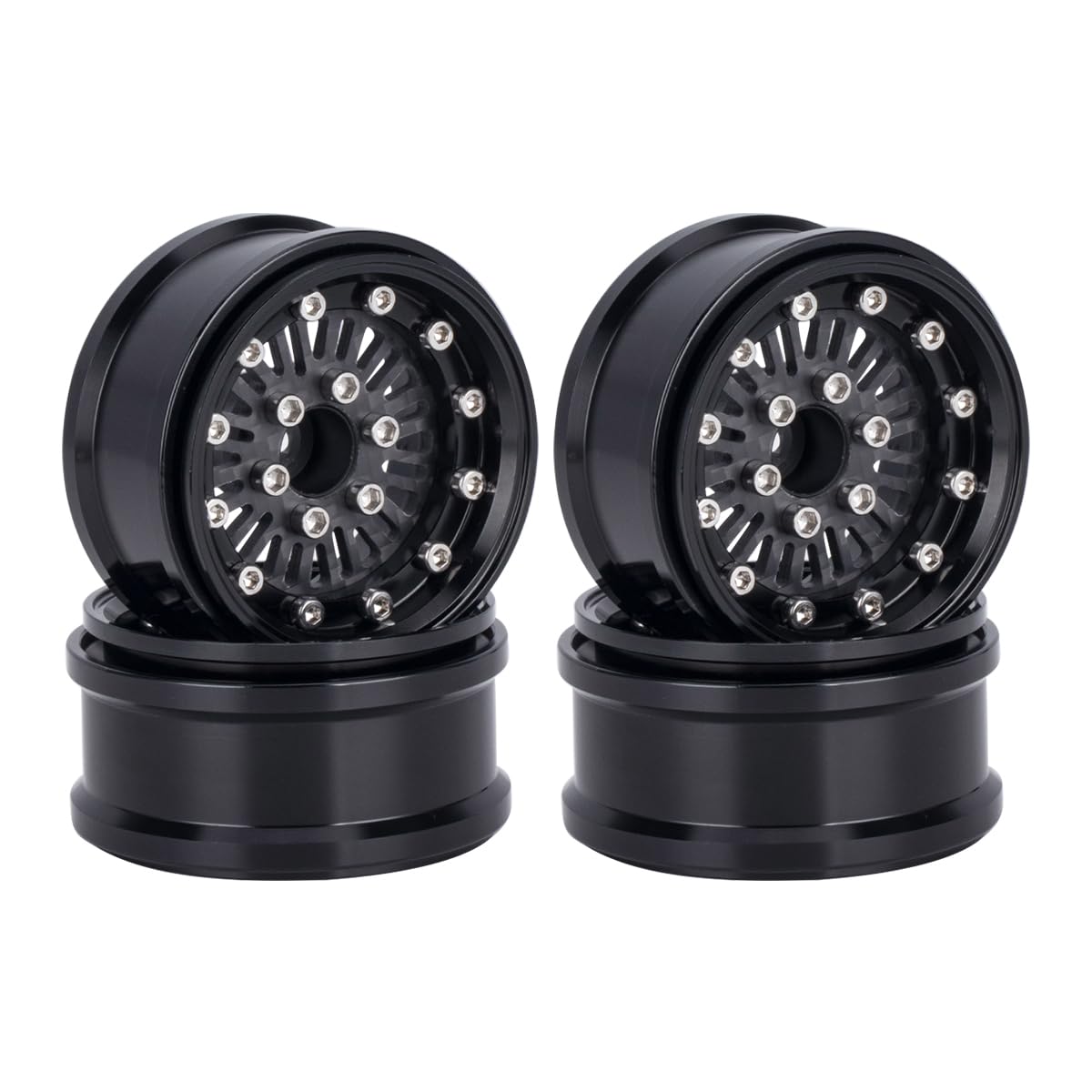 1.9 beadlock Wheels - 10mm Deep Dish Negative Offset Wheels for 1/10 RC Crawler SCX10 TRX4 VS4-10 Gen8, W1952 (Black A)