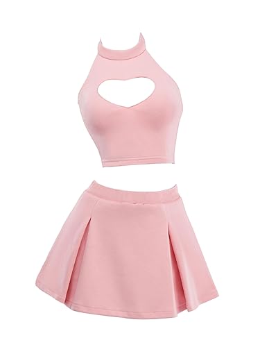 haikyuu Women Death Book Cosplay Costume Pink Outfit Top and Skirt with Socks Halloween Comic Con - Small - Pink