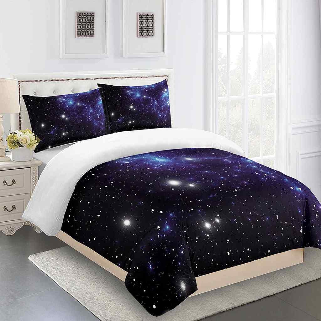 King Size 3-częściowy zestaw poszewek na kołdrę 3D niebieski kosmiczny krajobraz nadruk podwójna pościel kołdra poszewka na kołdrę z zamkiem błyskawicznym dla chłopców dziewcząt ultramiękka mikrofibra Aldult pościel 230 x 220 cm
