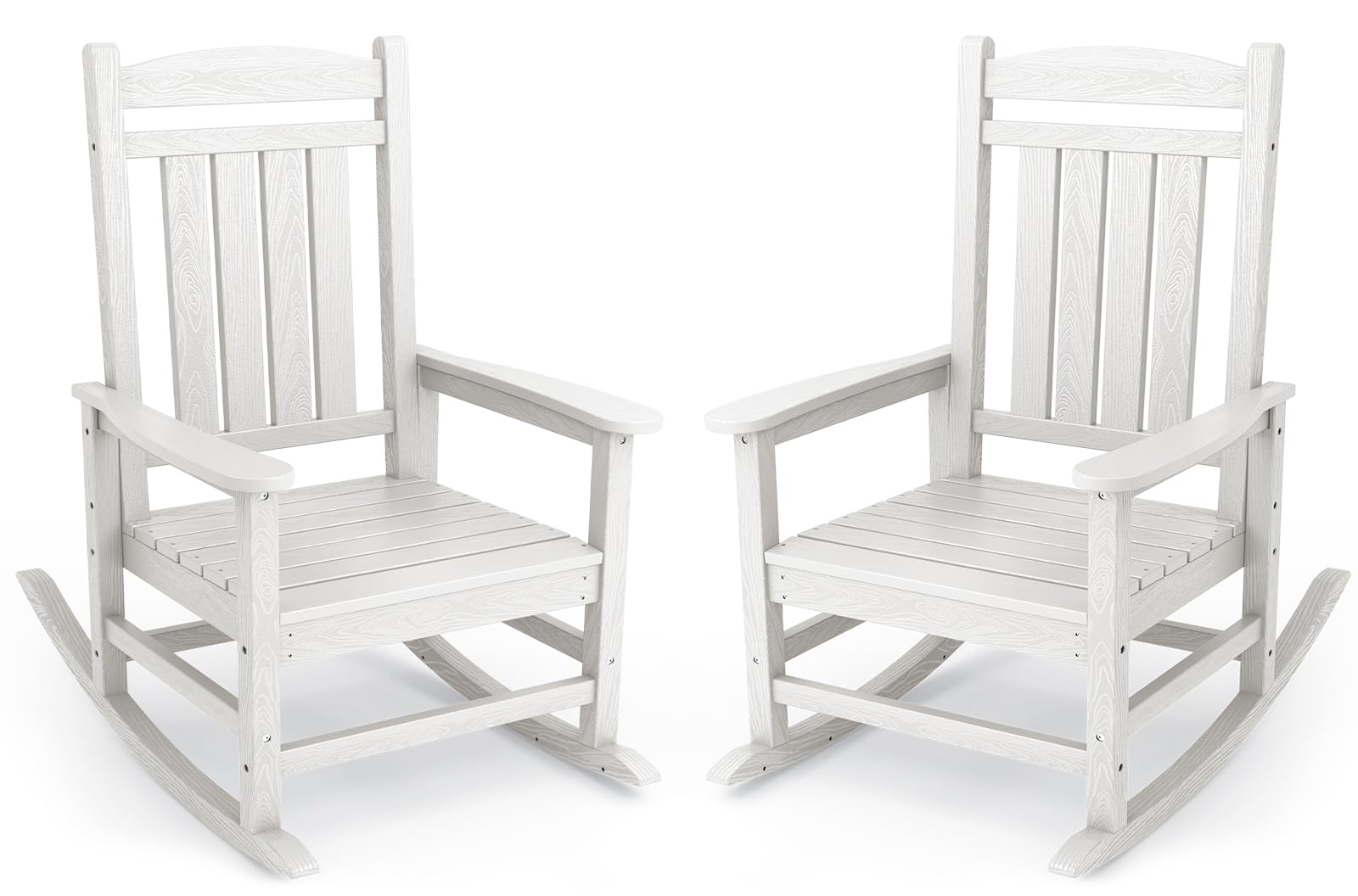 KINGYES Oversized Patio Rocking Chair Set of 2, High Density Polyethylene Outdoor Rocking Chairs with 330lbs Support for Adults, White