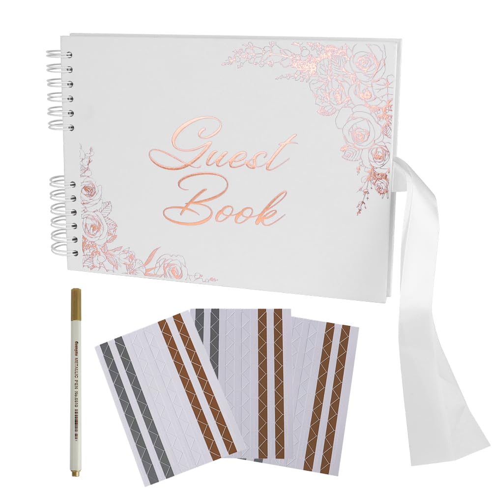 MIUUIPI Libro de visitas para bodas, 80 páginas, incluye bolígrafo y pegatinas, moderno libro de visitas para bodas, tapa dura, encuadernación estable de hilo para recuerdos inolvidables (blanco)